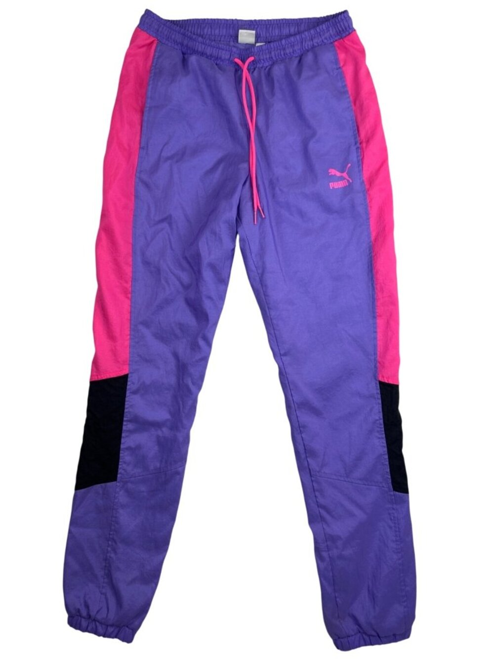 Puma TFS Track Pants Sz S Pink Purple Colorblock Nylon Retro Joggers Athleisure